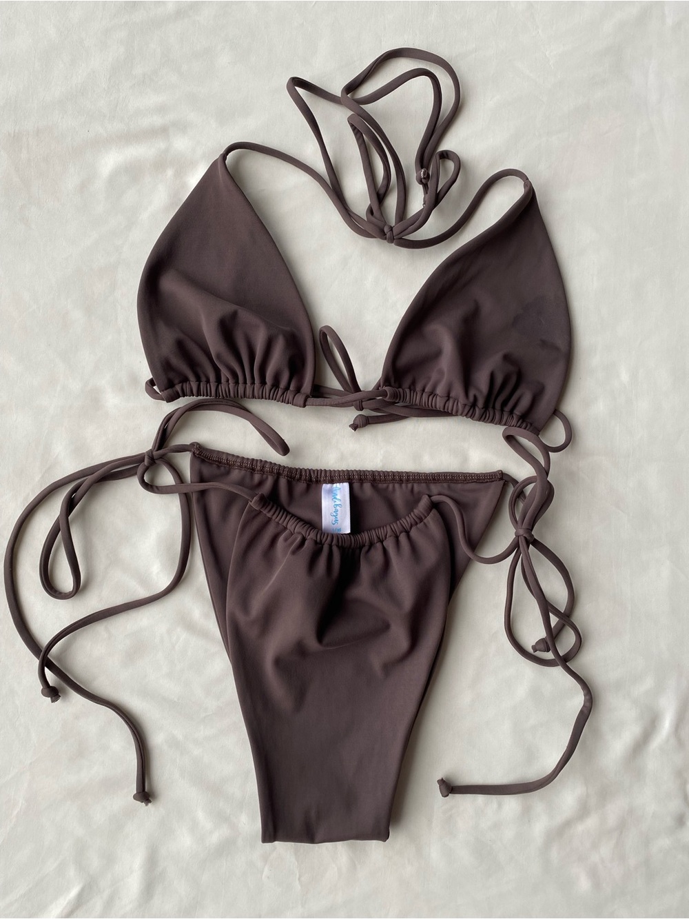 Andi Bagus Adjustable Tie-Side Triangle Bikini Set in Deep Brown